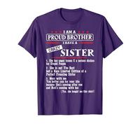 I Am A Proud Brother of A Crazy Sister She has Anger Issues Camiseta, Hombre, Morado, S
