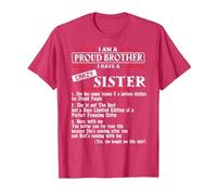 I Am A Proud Brother of A Crazy Sister She has Anger Issues Camiseta, Hombre, Rojo Jaspeado, M