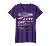 I Am A Proud Brother of A Crazy Sister She has Anger Issues Camiseta, Mujer, Morado, L