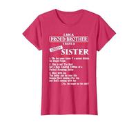 I Am A Proud Brother of A Crazy Sister She has Anger Issues Camiseta, Mujer, Rojo Jaspeado, S
