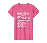I Am A Proud Brother of A Crazy Sister She has Anger Issues Camiseta, Mujer, Rosa Jaspeado, XS