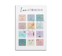 I Am Affirmations Wall Art Print - Inspirational Poster for Therapy Office Decor, Counseling & Mental Health Room Aesthetic(Framed,16X24inch(40X60cm))