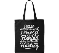 I Am an Outdoor Girl I Like to Go Fishing Riding Four Wheelers and Hunter Bolsa de mano de algodón orgánico natural negro, negro, talla única, Negro, One size