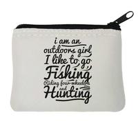 I Am an Outdoors Girl I Like to Go Fishing Riding Four Wheelers and Hunting Monedero de neopreno 10 x 11 cm, color blanco, White, Talla única