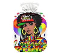 I Am Black History Afro Queen Art - Botella de agua caliente con tapa suave, bolsa de agua de 2 L para calambres menstruales