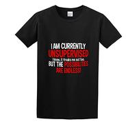 I Am Currently Unsupervised Humor Novelty Crazy Sarcasm Very Funny Unisex 100% Cotton Short-Sleeve T-Shirts Black XXXL