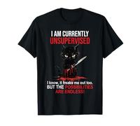 I Am Currently Unsupervised Sign,Funny Black Cat With Knife Camiseta