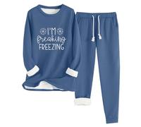 I Am Freaking Freezing - Conjunto de pijama de invierno con forro polar, camiseta térmica de manga larga gruesa y pantalones deportivos, 2 piezas, pijamas cálidos, informales, cuello redondo, suaves y