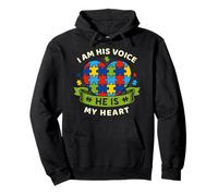 I Am His Voice He Is My Heart Autismo Mamá Conciencia Autista Sudadera con Capucha