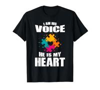 I Am His Voice He Is My Heart - Hijo de Conciencia sobre el Autismo Camiseta gráfica económica, Hombre, Negro, L