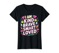 I Am Kind Brave Smart Loved Edificante Motivacional - Camiseta gráfica económica, Mujer, Negro, S