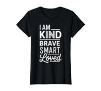 I Am Kind Brave Smart Loved Edificante Motivacional |- Camiseta gráfica económica, Mujer, Negro, S
