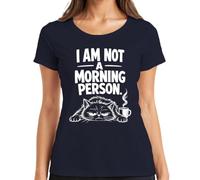 I Am Not A Morning Person Grumpy Cat Café Camiseta Mujer, azul marino, S