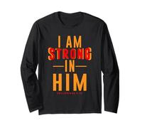 I Am Strong in Him Philippians 4:13 Cita de fe Cristiana Manga Larga