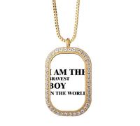 I Am The Bravest Boy Art Deco - Collar con colgante de diamantes de cristal dorado