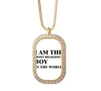I Am The Religious Boy Art Deco - Collar con colgante de diamantes de cristal dorado