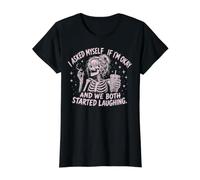 I Asked Myself If I'm Ok and We Both Started Laughing Meme Camiseta gráfica económica, Mujer, Negro, L