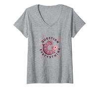 I Axolotl cuestiona Todo Lindo Curioso Anfibio Camiseta Cuello V, Mujer, Gris Jaspeado, M