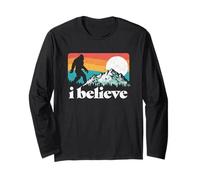 I Believe! Funny Retro Bigfoot Mountains Manga Larga