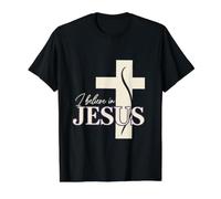 I Believe In Jesus - Diseño Cristiano con Motivo de Cruz Camiseta gráfica económica, Hombre, Negro, L