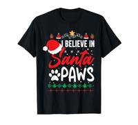 I Believe In Santa Paws - Amante de Perros y Gatos - Linda Navidad Camiseta gráfica económica, Hombre, Negro, S
