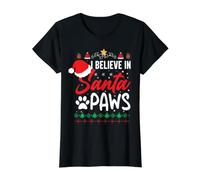 I Believe In Santa Paws - Amante de Perros y Gatos - Linda Navidad Camiseta gráfica económica, Mujer, Negro, S
