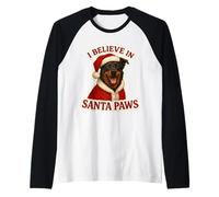 I Believe In Santa Paws Beauceron Dog Mom Dad Navidad Navidad Camiseta Manga Raglan