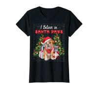 I Believe In Santa Paws - Bulldog Lover - Lindo Bulldog de Navidad Camiseta gráfica económica, Mujer, Negro, S