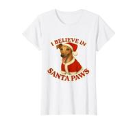 I Believe In Santa Paws Galgo Perro Mamá Papá Navidad Navidad Camiseta gráfica económica, Mujer, Blanco, S