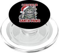 I Believe In Santa Paws - Gorro de Gato Gris con Luces navideñas PopSockets PopGrip para MagSafe