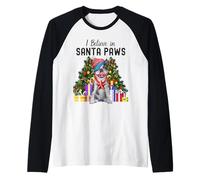 I Believe In Santa Paws - Lindo Bulldog francés de Navidad Camiseta Manga Raglan