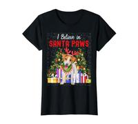 I Believe In Santa Paws - Lindo Jack Russell Navidad Camiseta gráfica económica, Mujer, Negro, S