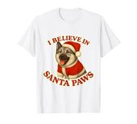 I Believe In Santa Paws Noruego Elkhound Sombrero de Navidad Camiseta gráfica económica, Hombre, Blanco, S