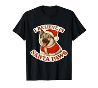 I Believe In Santa Paws Noruego Elkhound Sombrero de Navidad Camiseta gráfica económica, Hombre, Negro, S
