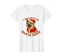 I Believe In Santa Paws Noruego Elkhound Sombrero de Navidad Camiseta gráfica económica, Mujer, Blanco, S