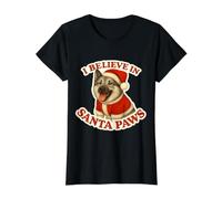 I Believe In Santa Paws Noruego Elkhound Sombrero de Navidad Camiseta gráfica económica, Mujer, Negro, S