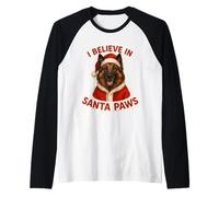 I Believe In Santa Paws Perro Belga Tervuren Feliz Navidad Camiseta Manga Raglan