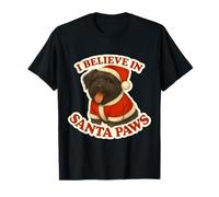 I Believe In Santa Paws Perro Ruso Negro Mamá Papá Navidad Camiseta