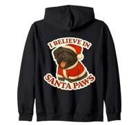I Believe In Santa Paws Perro Ruso Negro Mamá Papá Navidad Sudadera con Capucha
