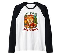 I Believe In Santa Paws Shiba Inu Perro Mamá Papá Navidad Navidad Camiseta Manga Raglan