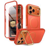 i-Blason Funda Magnética para iPhone 17 Pro Max 6.9 inch [AreFlip] Case con Mica [Protector de Pantalla Vidrio Templado][Compatible con Magsafe] 360 Grados Carcasa para iPhone 17 Pro Max 2025 -Naranja