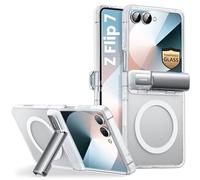 i-Blason Funda para Galaxy ZFlip 7 con Soporte y Protector de Pantalla de Vidrio Templado [Cosmo] Compatible Carga Inalámbrica [Protección de Bisagra] Magnética Mate Delgada Case (Transparente)