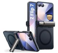 i-Blason Funda para Galaxy ZFlip 7 con Soporte y Protector de Pantalla de Vidrio Templado [Cosmo] Compatible Carga Inalámbrica [Protección de Bisagra] Magnética Mate Delgada Case (Negro Transparente)