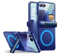 i-Blason Funda para Galaxy ZFlip 7 con Soporte y Protector de Pantalla de Vidrio Templado [Cosmo] Compatible Carga Inalámbrica [Protección de Bisagra] Magnética Mate Delgada Case (Azul Transparente)