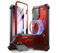 i-Blason Funda para Samsung Galaxy S24 [Armorbox] 360 Grados Antigolpes Carcasa [Compatible con Carga Inalámbrica] con Lentes Kickstand y Protector de Pantalla Resistente Case para Galaxy S24 (Rojo)