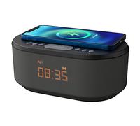 i-box - Reloj Despertador inalámbrico con Pantalla LED Regulable, sin Tic-TAC, Fuente de alimentación con Cargador USB y Altavoz Bluetooth, Color Negro