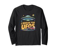 I Break For UFOs Funny Alien Space Lover Conspiración Humor Manga Larga