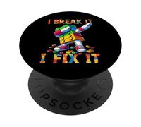 I Break It I Fix It Funny Blocks Bricks Toy Master Builder PopSockets PopGrip Adhesivo