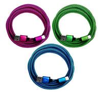 i! Cable Cargador Tipo C, Cable de Carga USB-C para Teléfono Móvil, Tableta, Smartphone, Multicolor. 3x 20cm Azul + Verde + Rosa