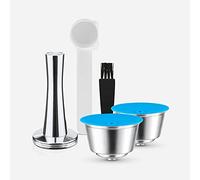 i Cafilas Cápsula Recargables rellenable para Dolce Gusto de acero inoxidable,2 Capsulas+1 cuchara + 1 cepillo de limpieza + 1 prensador